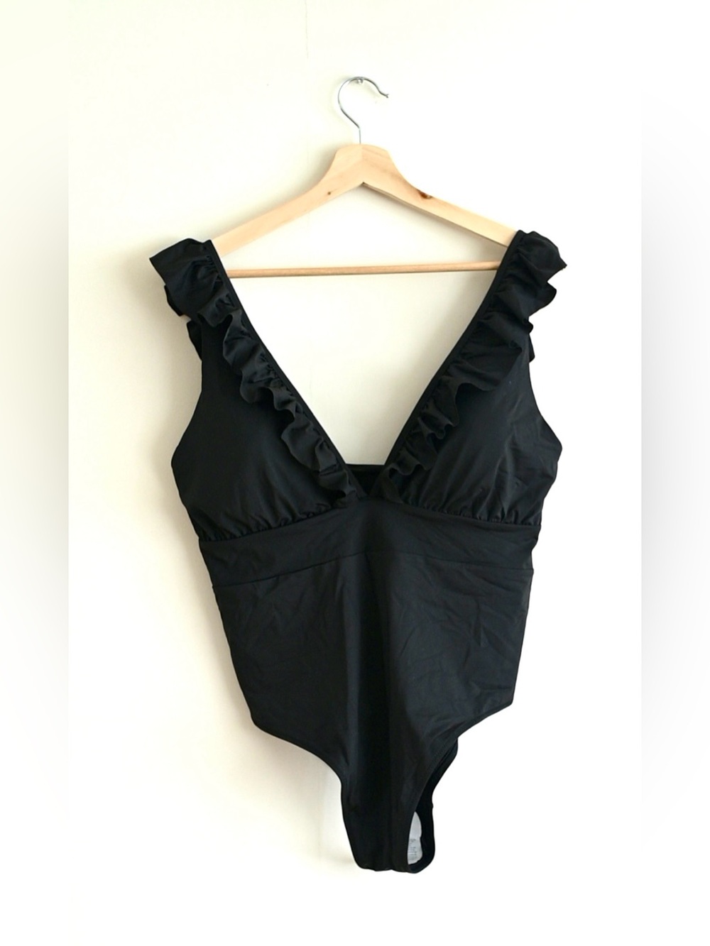 H&M Black Ruffle V-Neck One-Piece Swimsuit